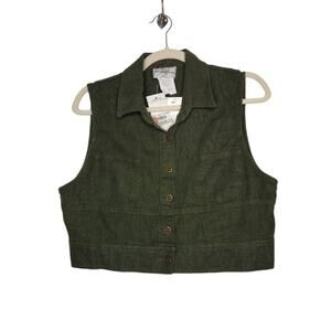 Vintage NWT Studio Ease Green Linen Crop Button Shirt Renaissance Fairy Whimsy